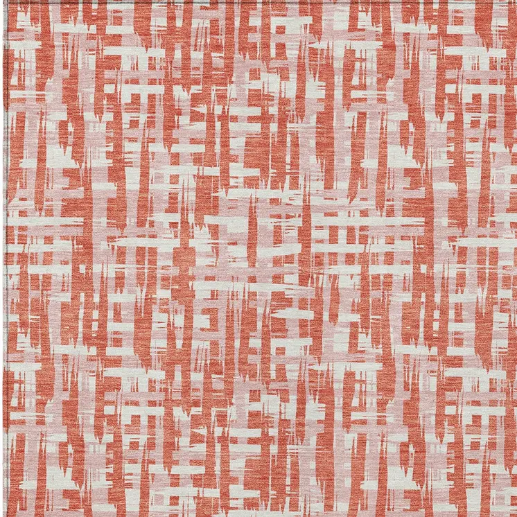 3' X 5' Coral Pink And Ivory Abstract Washable Indoor Outdoor Area Rug
