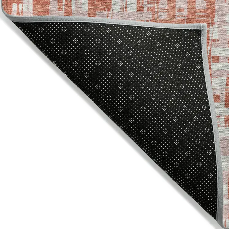 10' X 14' Coral Pink And Ivory Abstract Washable Indoor Outdoor Area Rug