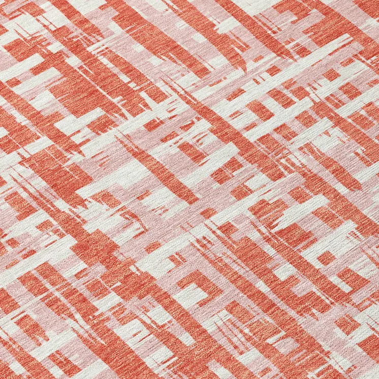 10' X 14' Coral Pink And Ivory Abstract Washable Indoor Outdoor Area Rug