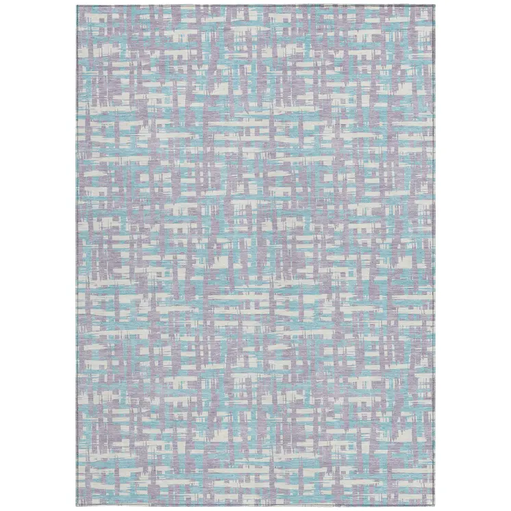 3' X 5' Lavender Aqua And Beige Abstract Washable Indoor Outdoor Area Rug