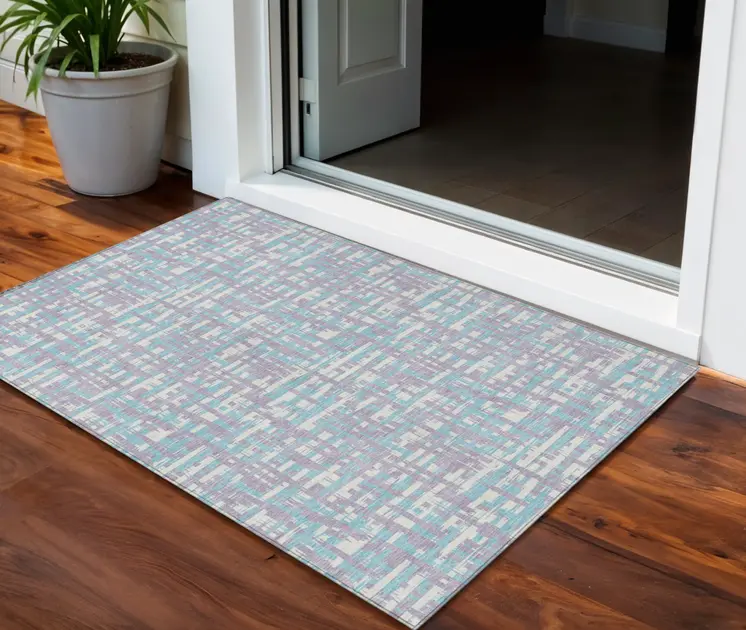 3' X 5' Lavender Aqua And Beige Abstract Washable Indoor Outdoor Area Rug