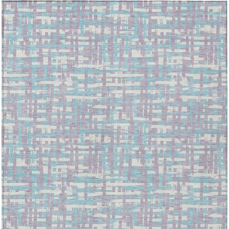 9' X 12' Lavender Aqua And Beige Abstract Washable Indoor Outdoor Area Rug