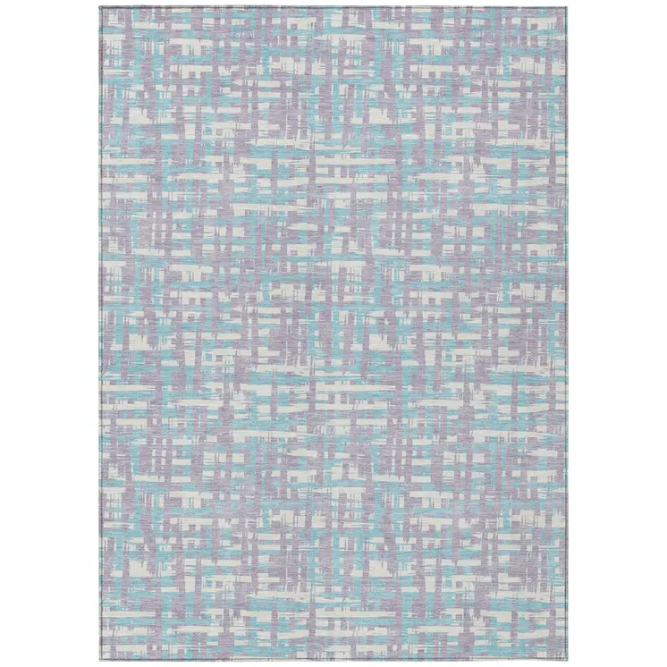 9' X 12' Lavender Aqua And Beige Abstract Washable Indoor Outdoor Area Rug