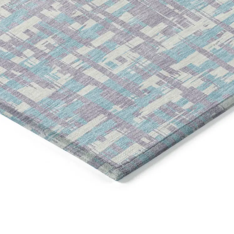 9' X 12' Lavender Aqua And Beige Abstract Washable Indoor Outdoor Area Rug