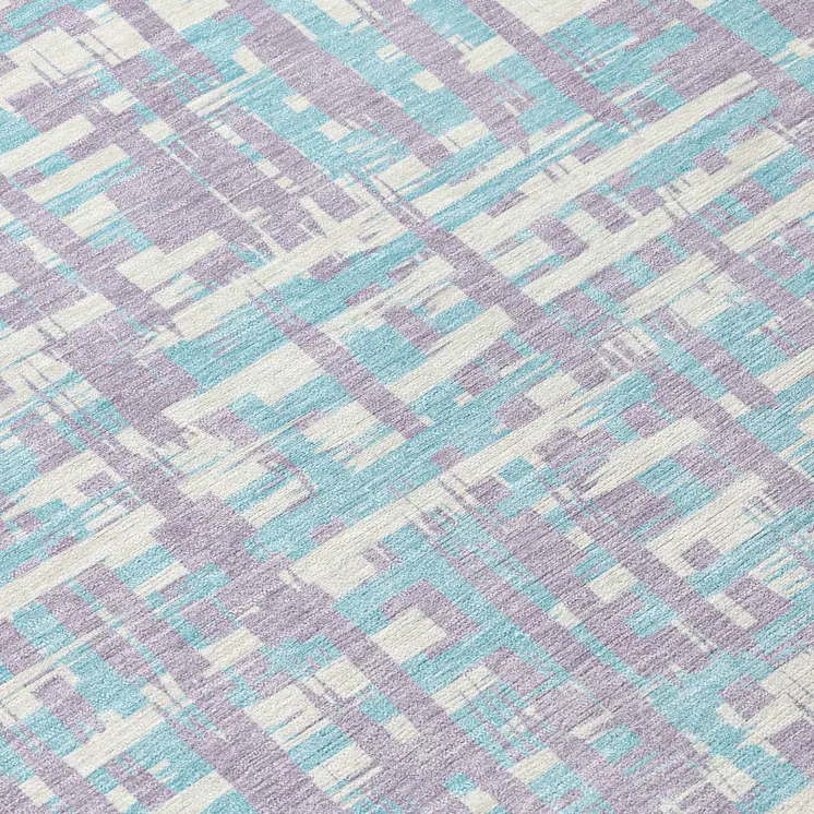 9' X 12' Lavender Aqua And Beige Abstract Washable Indoor Outdoor Area Rug