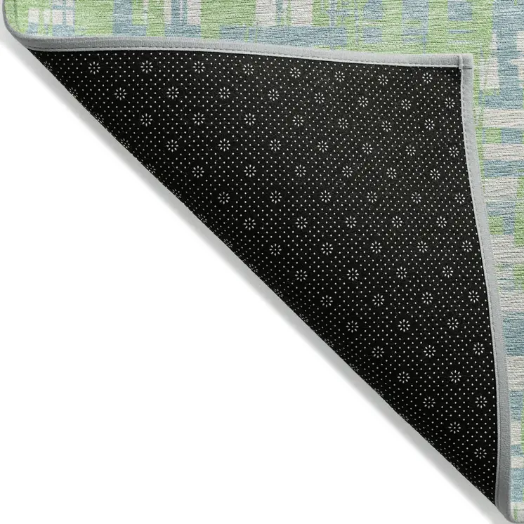 8' Mint Green Blue And Beige Round Abstract Washable Indoor Outdoor Area Rug