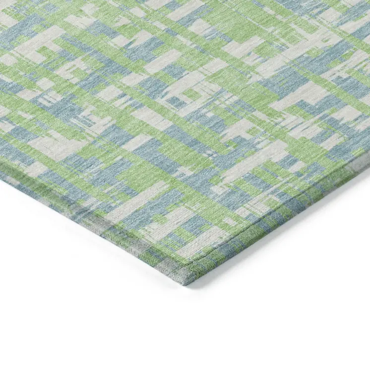 8' Mint Green Blue And Beige Round Abstract Washable Indoor Outdoor Area Rug