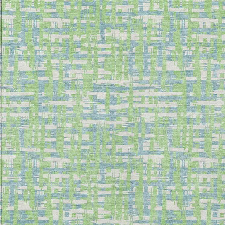 8' X 10' Mint Green Blue And Beige Abstract Washable Indoor Outdoor Area Rug