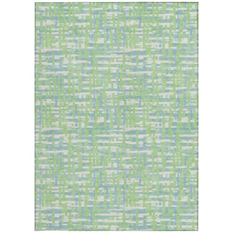 9' X 12' Mint Green Blue And Beige Abstract Washable Indoor Outdoor Area Rug