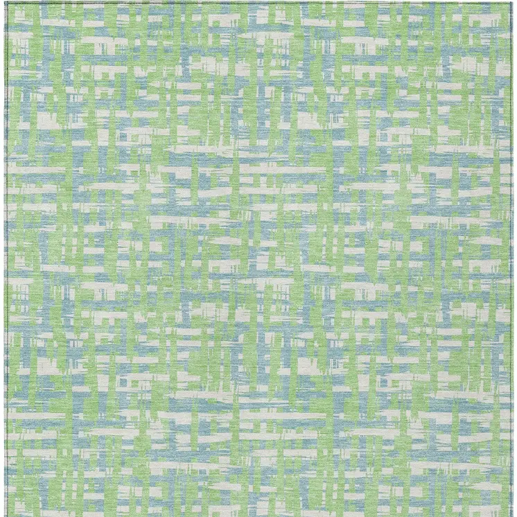 10' X 14' Mint Green Blue And Beige Abstract Washable Indoor Outdoor Area Rug