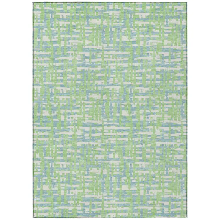 10' X 14' Mint Green Blue And Beige Abstract Washable Indoor Outdoor Area Rug