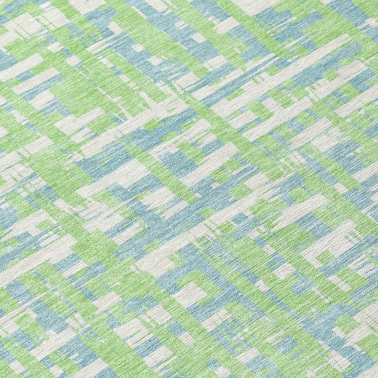 10' X 14' Mint Green Blue And Beige Abstract Washable Indoor Outdoor Area Rug