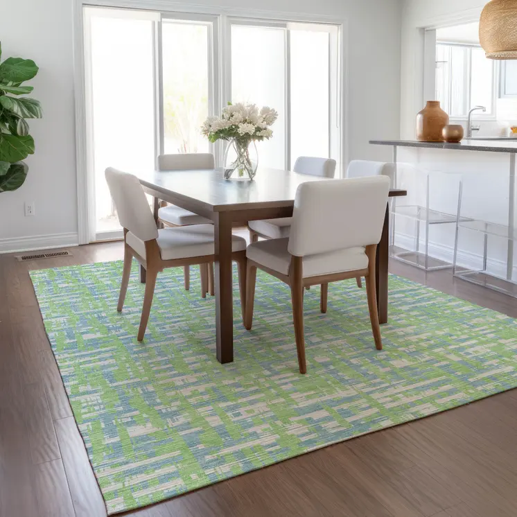 10' X 14' Mint Green Blue And Beige Abstract Washable Indoor Outdoor Area Rug