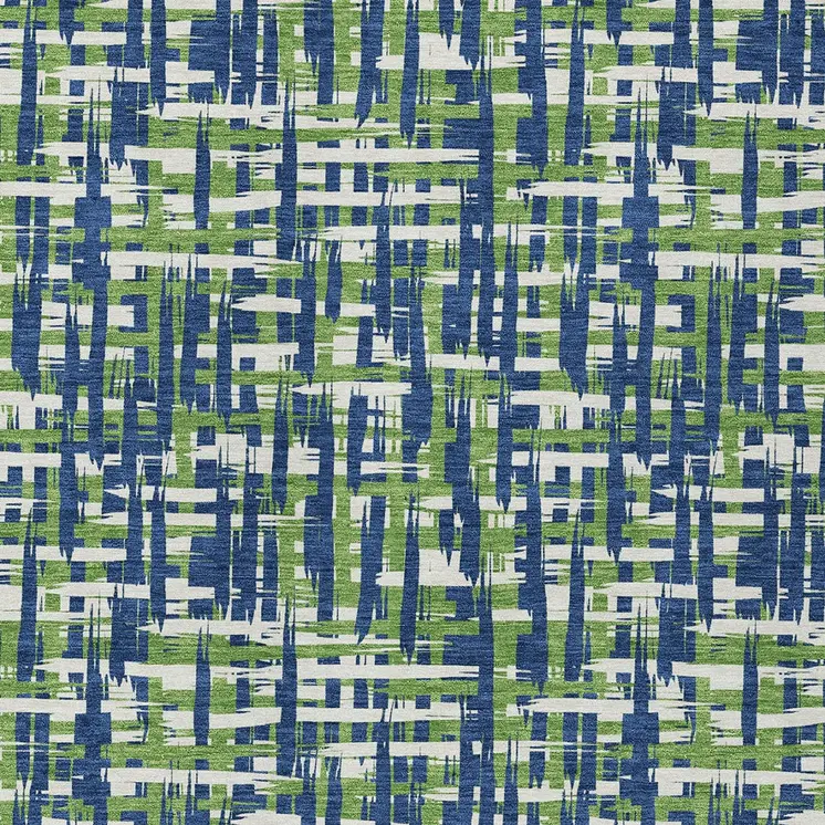 8' X 10' Navy Blue Green And Ivory Abstract Washable Indoor Outdoor Area Rug