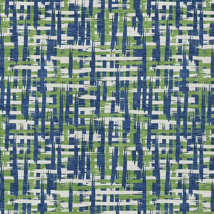 9' X 12' Navy Blue Green And Ivory Abstract Washable Indoor Outdoor Area Rug