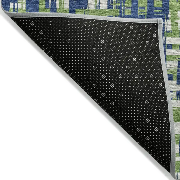 10' X 14' Navy Blue Green And Ivory Abstract Washable Indoor Outdoor Area Rug