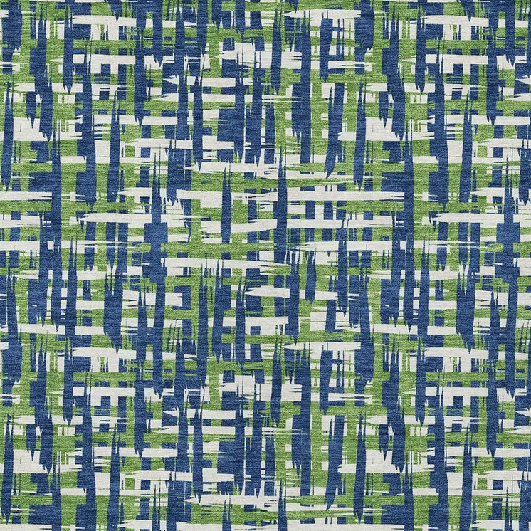 10' X 14' Navy Blue Green And Ivory Abstract Washable Indoor Outdoor Area Rug