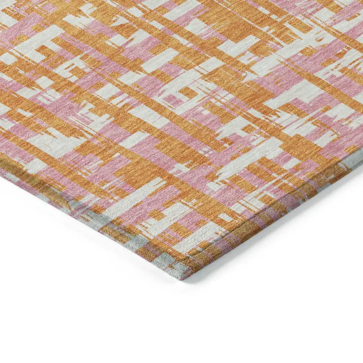 8' X 10' Orange Pink And Beige Abstract Washable Indoor Outdoor Area Rug