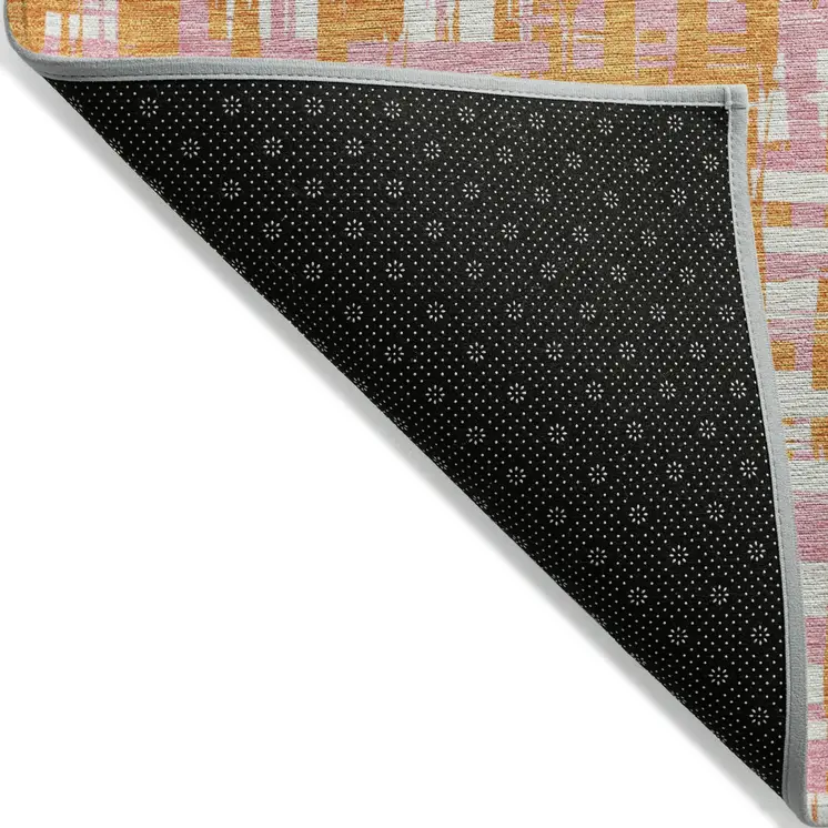9' X 12' Orange Pink And Beige Abstract Washable Indoor Outdoor Area Rug