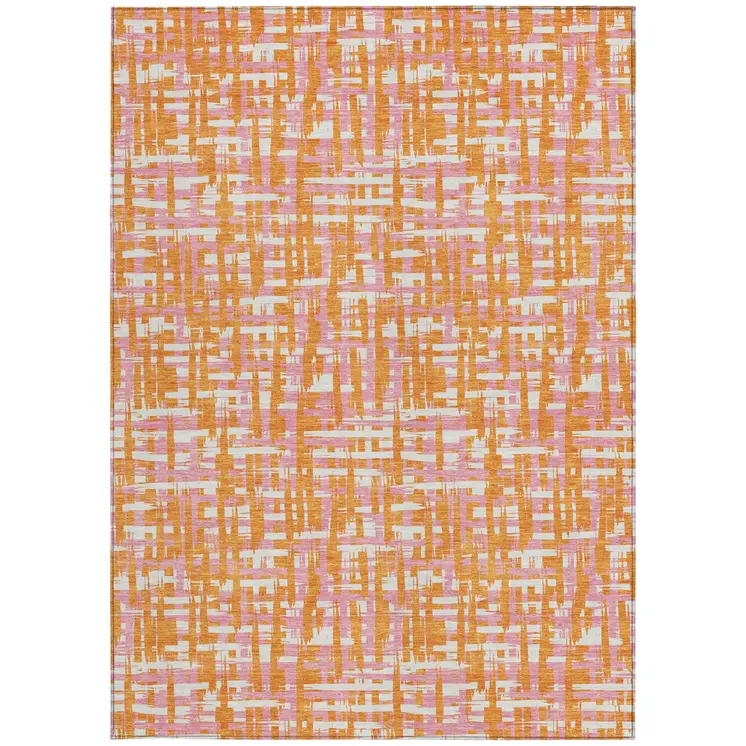 9' X 12' Orange Pink And Beige Abstract Washable Indoor Outdoor Area Rug