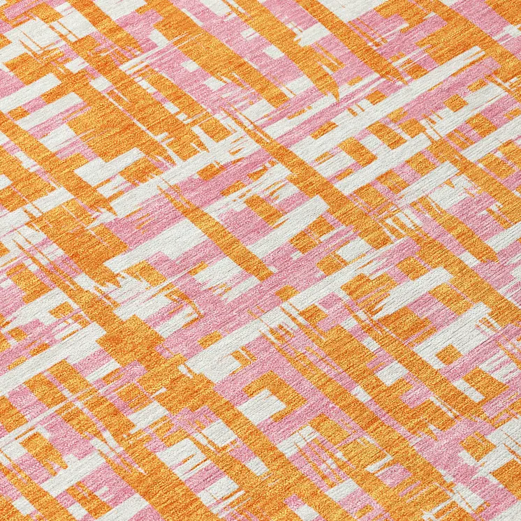 9' X 12' Orange Pink And Beige Abstract Washable Indoor Outdoor Area Rug