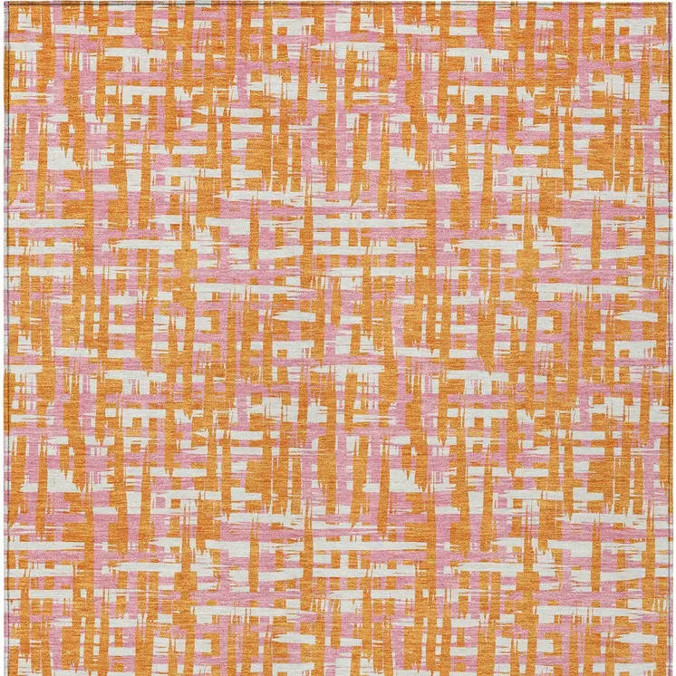 10' X 14' Orange Pink And Beige Abstract Washable Indoor Outdoor Area Rug
