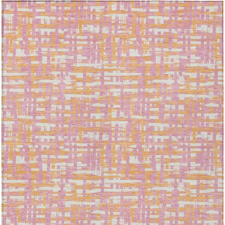 5' X 8' Pink Copper And Beige Abstract Washable Indoor Outdoor Area Rug