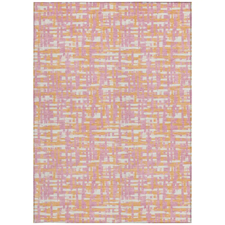 8' X 10' Pink Copper And Beige Abstract Washable Indoor Outdoor Area Rug