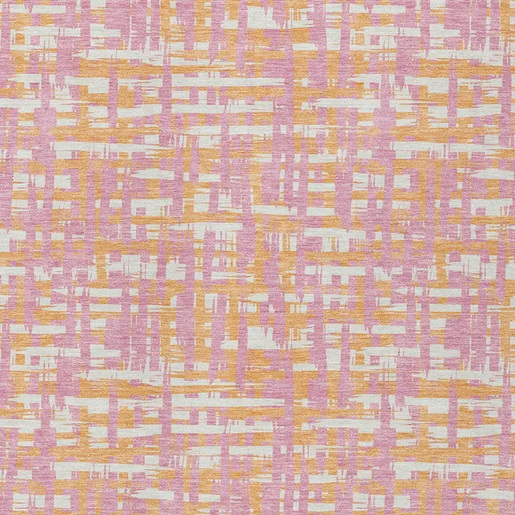 9' X 12' Pink Copper And Beige Abstract Washable Indoor Outdoor Area Rug