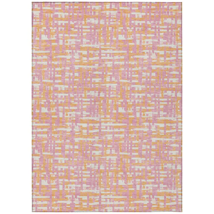 10' X 14' Pink Copper And Beige Abstract Washable Indoor Outdoor Area Rug