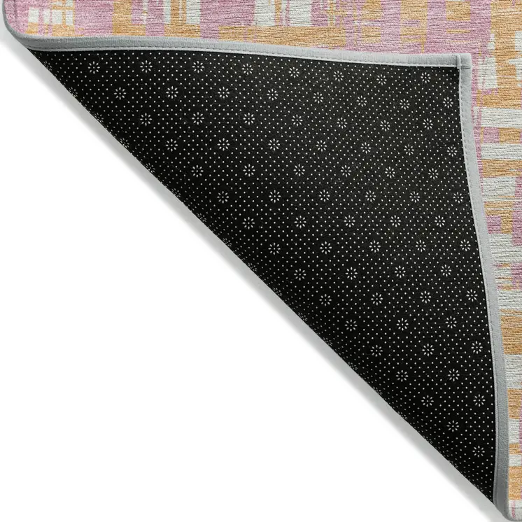 10' X 14' Pink Copper And Beige Abstract Washable Indoor Outdoor Area Rug