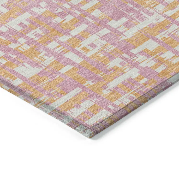 10' X 14' Pink Copper And Beige Abstract Washable Indoor Outdoor Area Rug