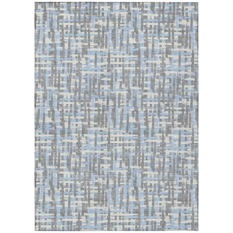 3' X 5' Silver Blue And Beige Abstract Washable Indoor Outdoor Area Rug