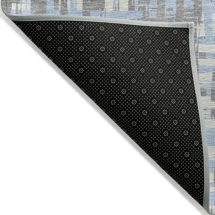 3' X 5' Silver Blue And Beige Abstract Washable Indoor Outdoor Area Rug