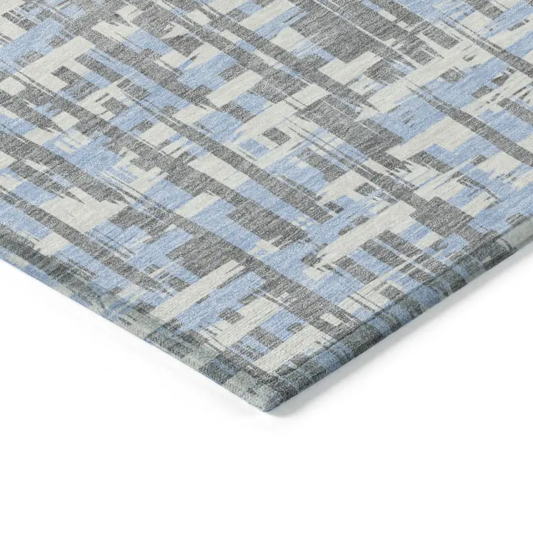 3' X 5' Silver Blue And Beige Abstract Washable Indoor Outdoor Area Rug