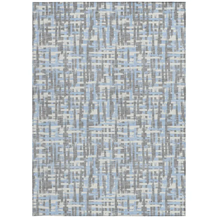 5' X 8' Silver Blue And Beige Abstract Washable Indoor Outdoor Area Rug
