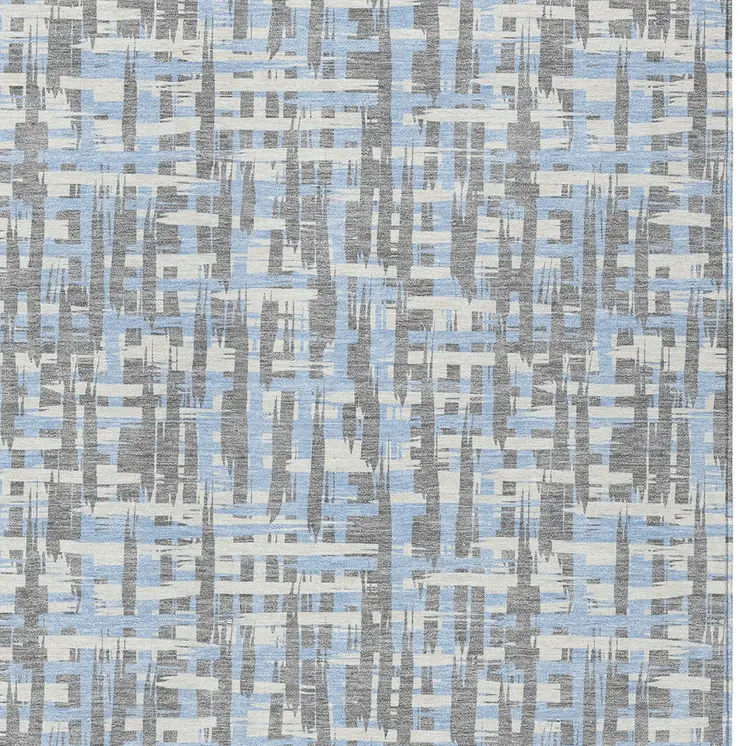 8' X 10' Silver Blue And Beige Abstract Washable Indoor Outdoor Area Rug