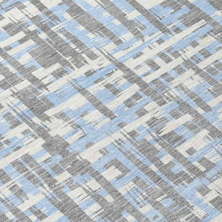 8' X 10' Silver Blue And Beige Abstract Washable Indoor Outdoor Area Rug