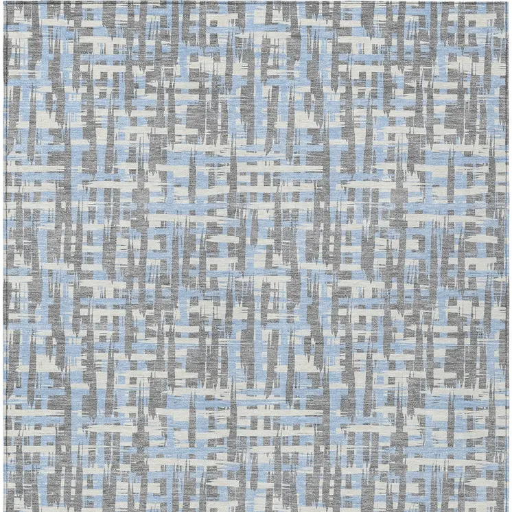 10' X 14' Silver Blue And Beige Abstract Washable Indoor Outdoor Area Rug