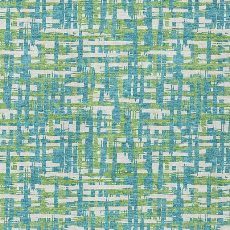 3' X 5' Turquoise Green And Ivory Abstract Washable Indoor Outdoor Area Rug