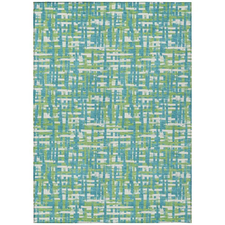 5' X 8' Turquoise Green And Ivory Abstract Washable Indoor Outdoor Area Rug