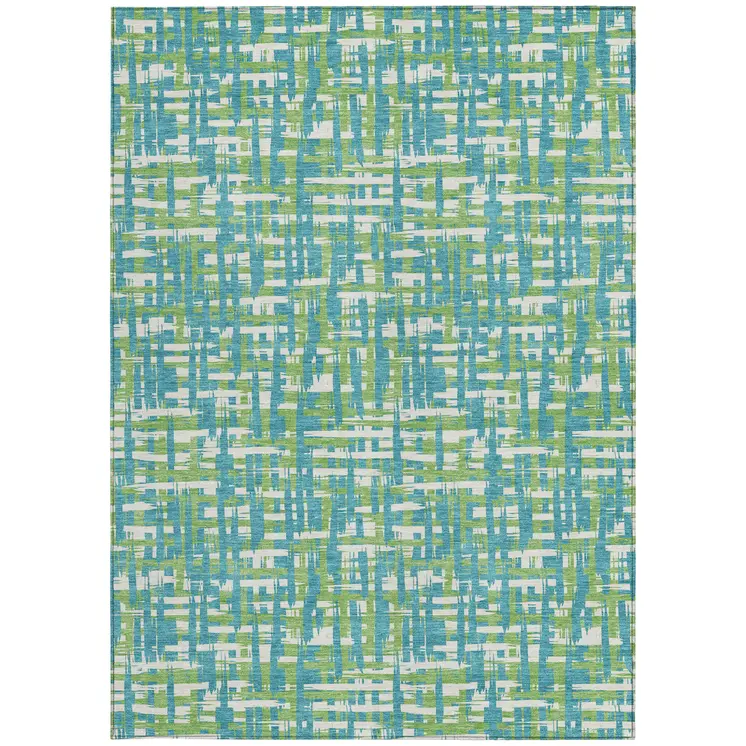 5' X 8' Turquoise Green And Ivory Abstract Washable Indoor Outdoor Area Rug