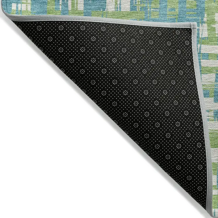 8' Turquoise Green And Ivory Round Abstract Washable Indoor Outdoor Area Rug