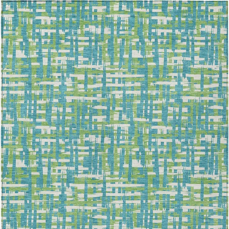 8' X 10' Turquoise Green And Ivory Abstract Washable Indoor Outdoor Area Rug
