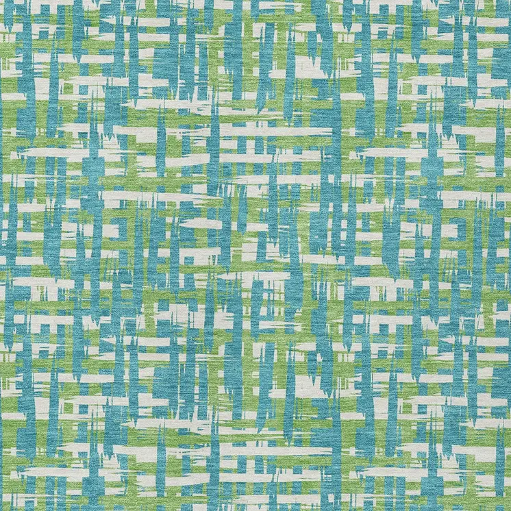 8' X 10' Turquoise Green And Ivory Abstract Washable Indoor Outdoor Area Rug