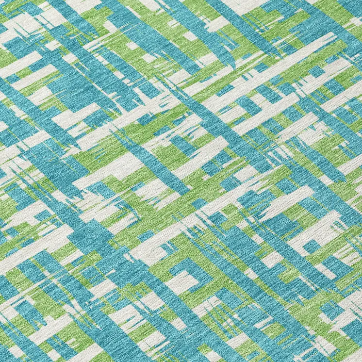 8' X 10' Turquoise Green And Ivory Abstract Washable Indoor Outdoor Area Rug
