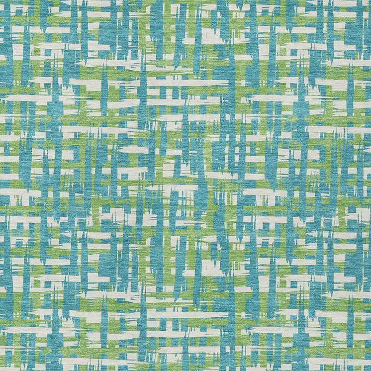 9' X 12' Turquoise Green And Ivory Abstract Washable Indoor Outdoor Area Rug