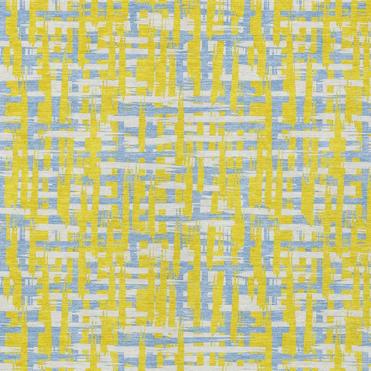 5' X 8' Yellow Denim Blue And Beige Abstract Washable Indoor Outdoor Area Rug