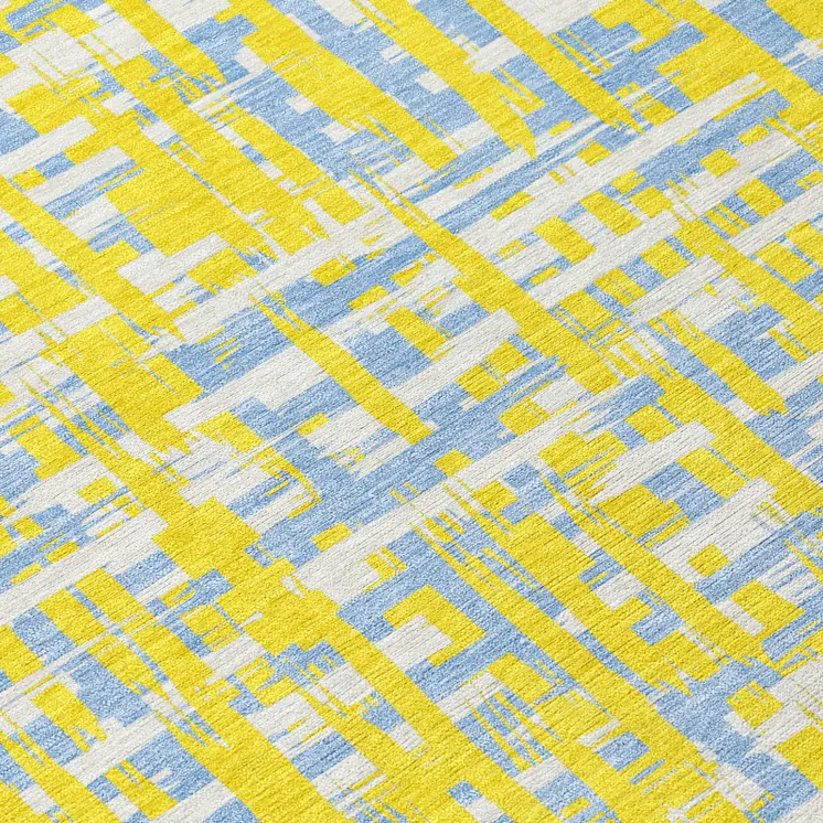 5' X 8' Yellow Denim Blue And Beige Abstract Washable Indoor Outdoor Area Rug