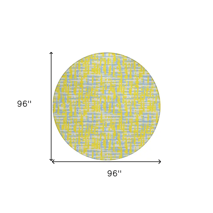 8' Yellow Denim Blue And Beige Round Abstract Washable Indoor Outdoor Area Rug